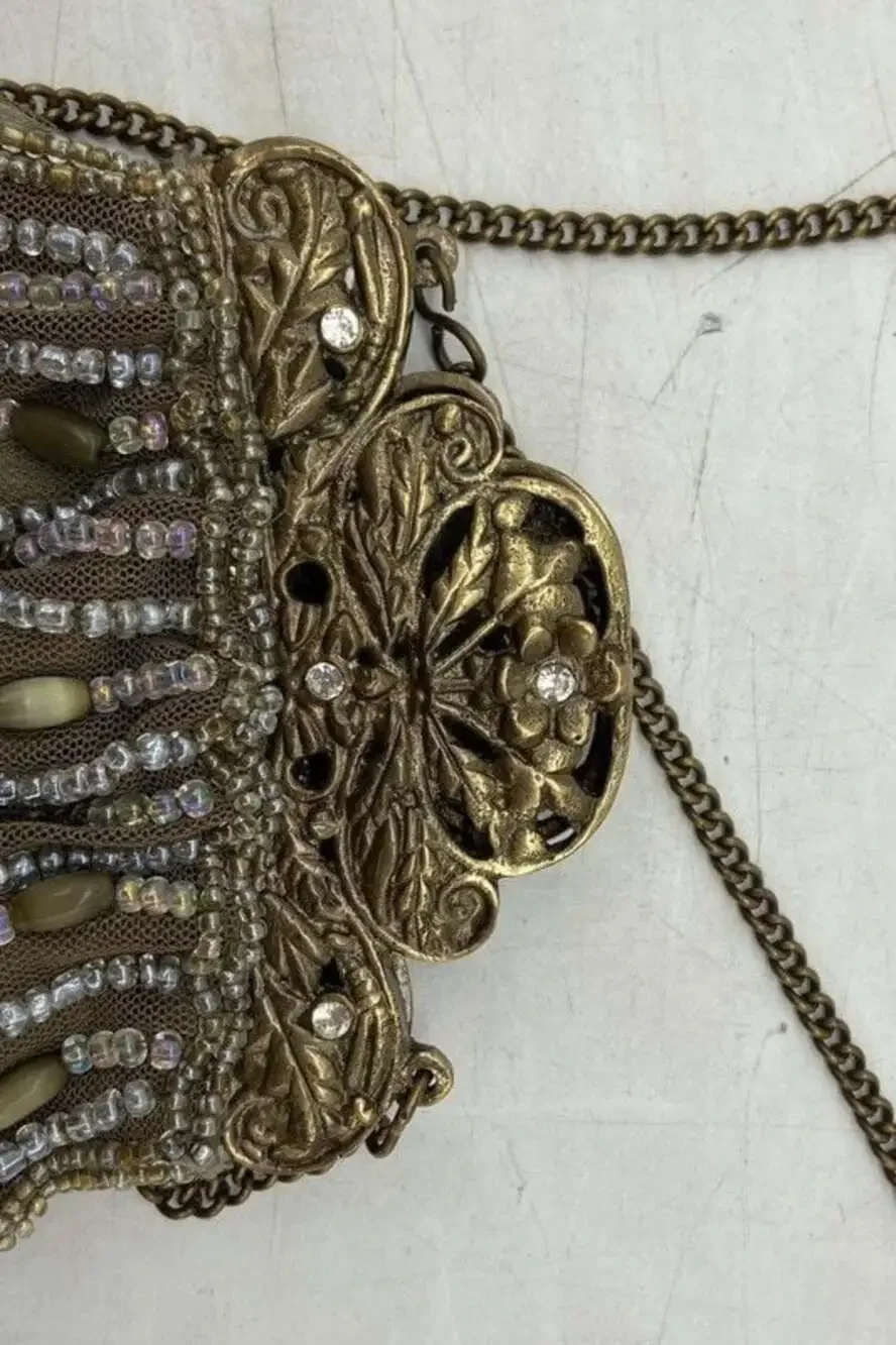 Vintage Olive Green Beaded Clutch